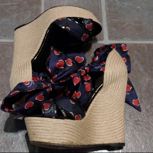Gucci heart sill stain espadrilles wedge sandal size 38 - Picture 5 of 6